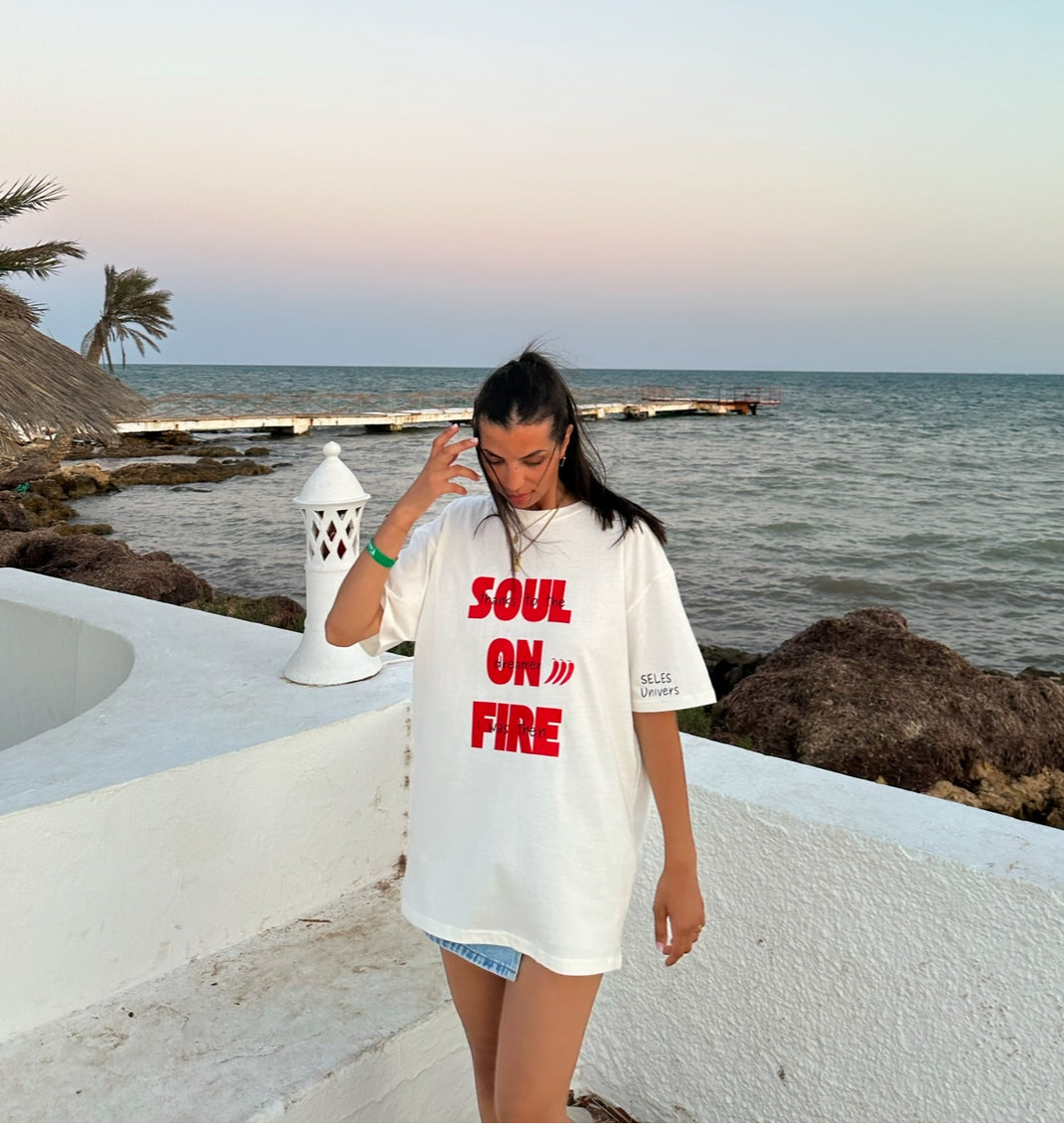 T-shirt "soul on fire" blanc cassé