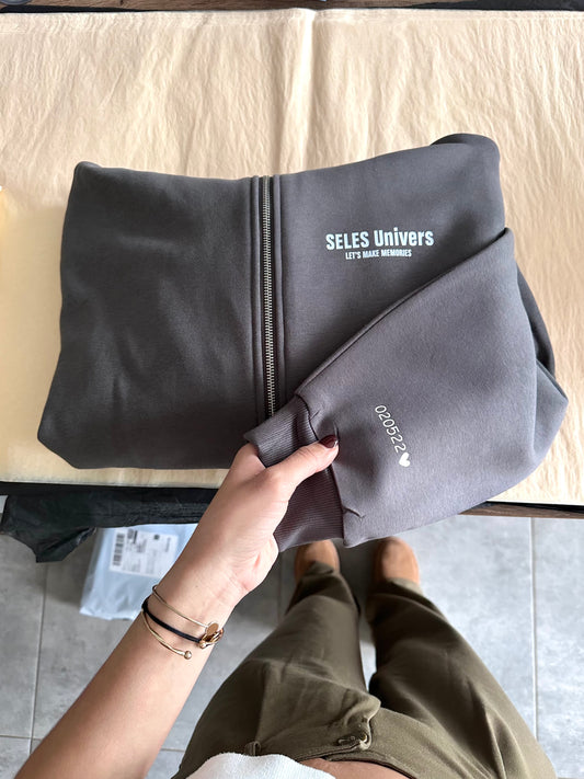 Veste zip "over the world" gris charbon