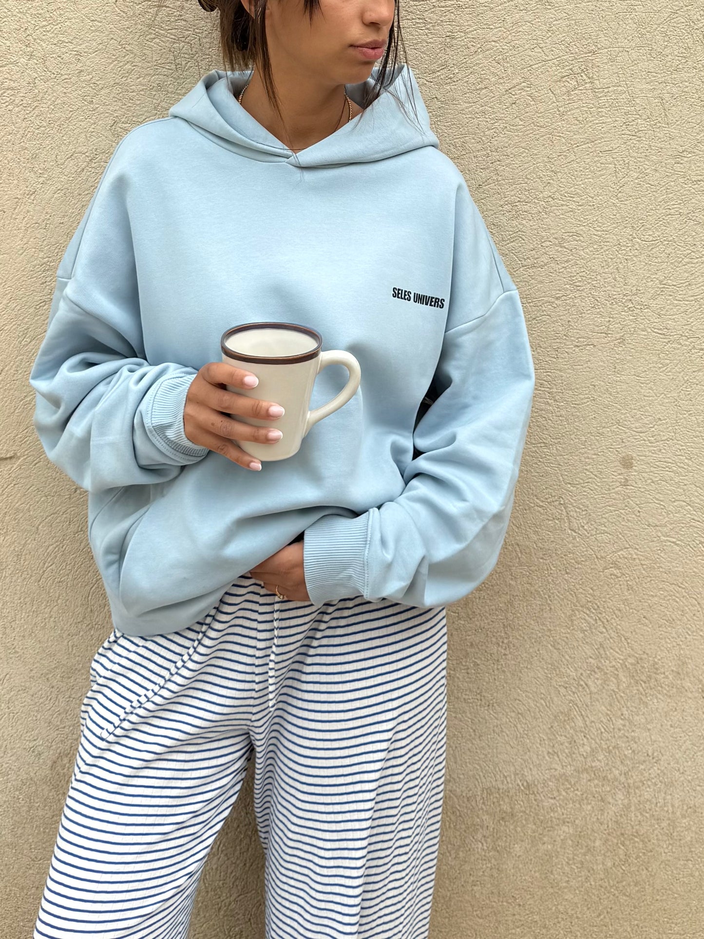 Sweat à capuche bleu "Stay in bed"