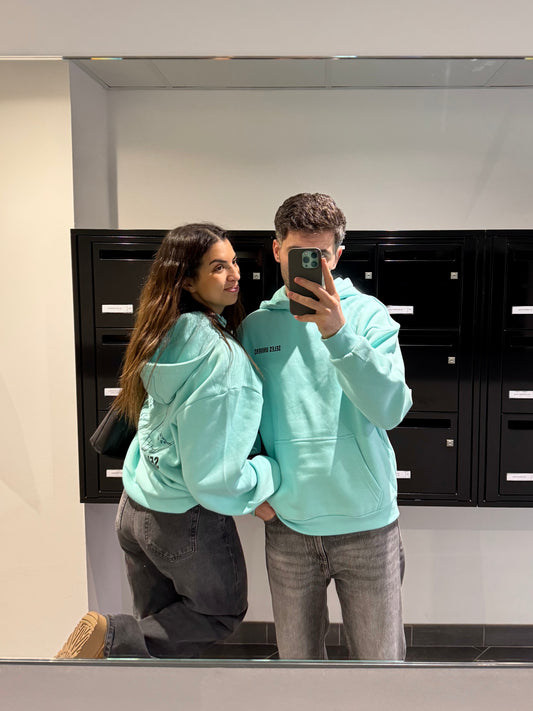 Sweat à capuche "dino" vert-bleu