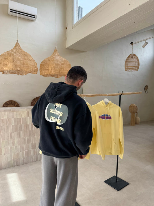 Sweat à capuche noir délavé "summer feeling"