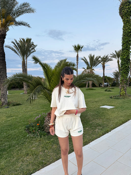 Short blanc casé éco-responsable en éponge