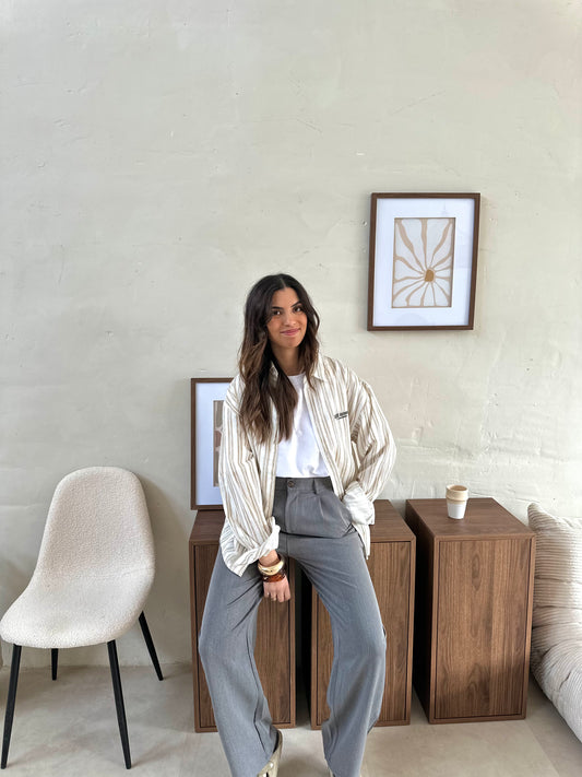 Chemise jaune orangé à rayures brodé