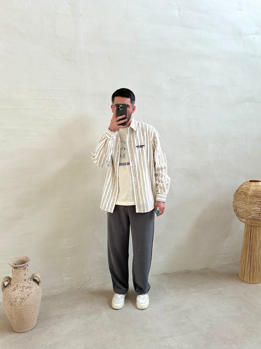 Pantalon relaxed fit gris brodé