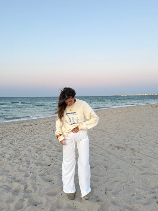 T-shirt longues manches écru "l'océan chante"