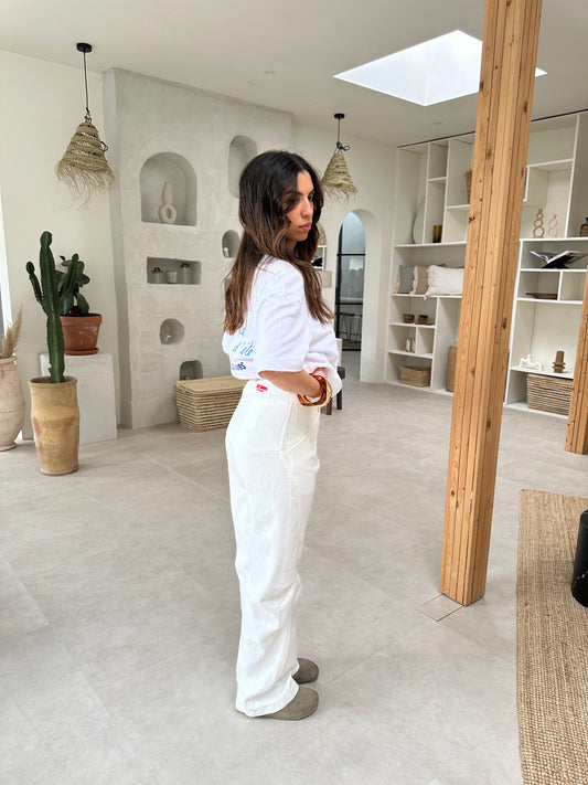 Pantalon barrel blanc brodé