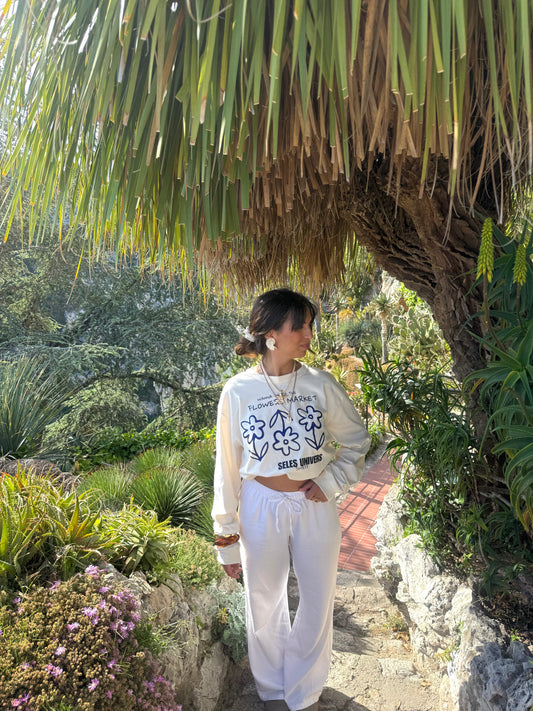 T-shirt longues manches écru "flowers"