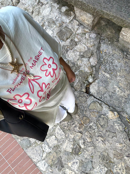 T-shirt oversize beige "flowers"