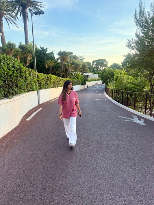 T-shirt vieux rose oversize "ocean is calling"