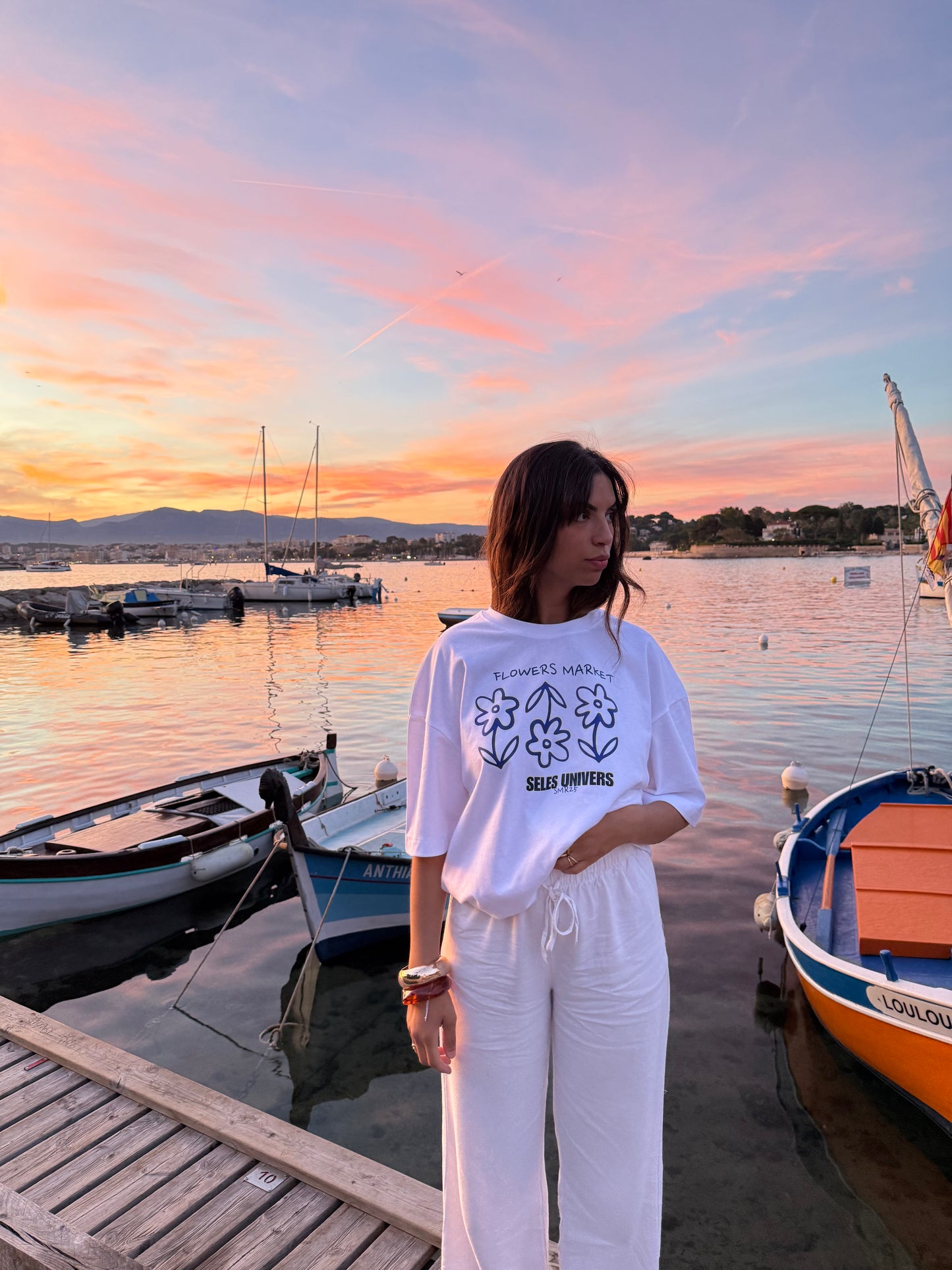 T-shirt blanc oversize "flowers"