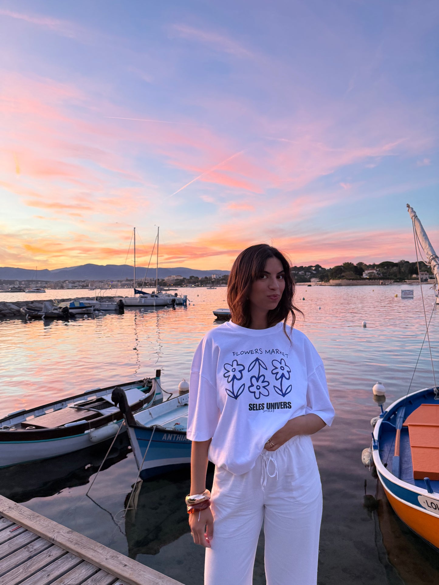 T-shirt blanc oversize "flowers"