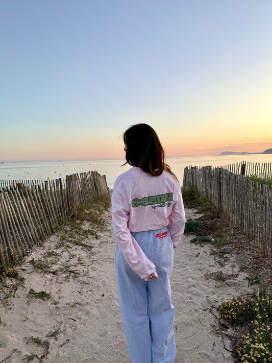 T-shirt longues manches rose "ocean is calling"