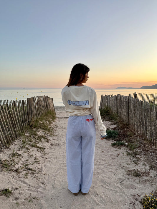 T-shirt longues manches écru "ocean is calling"