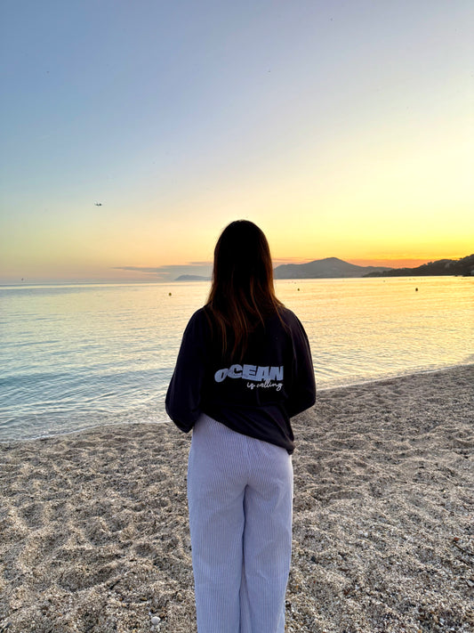 T-shirt longues manches gris foncé "océan "