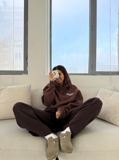Sweat à capuche marron "Ice coffee"
