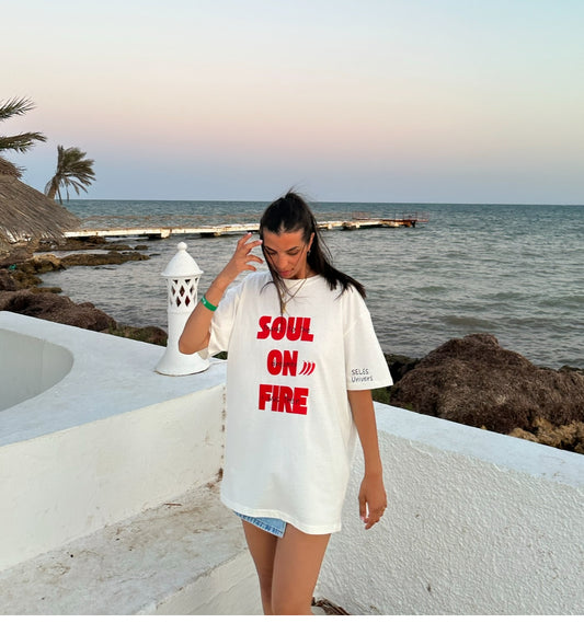T-shirt "soul on fire" blanc cassé