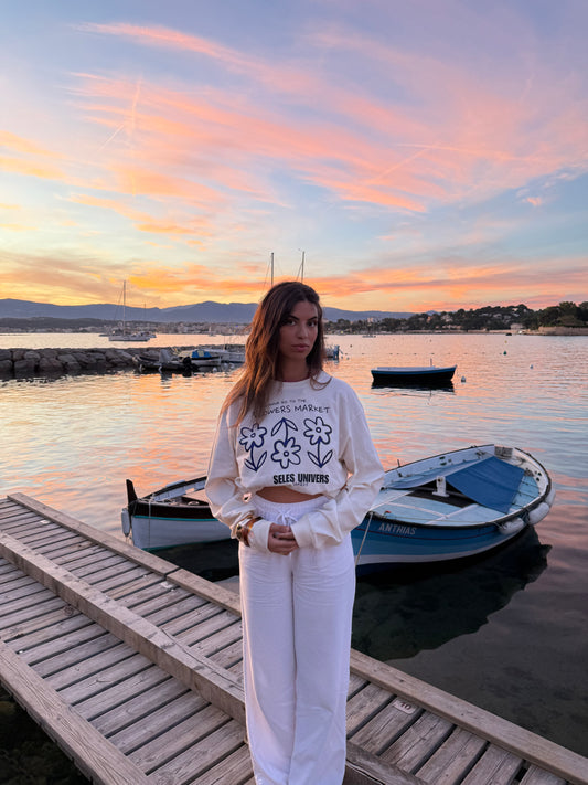 T-shirt longues manches écru "flowers"