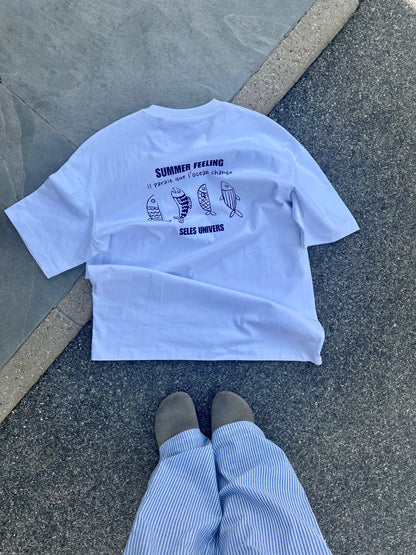 T-shirt "l'océan chante" blanc oversize