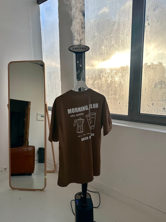 T-shirt marron écoresponsable "Morning club"