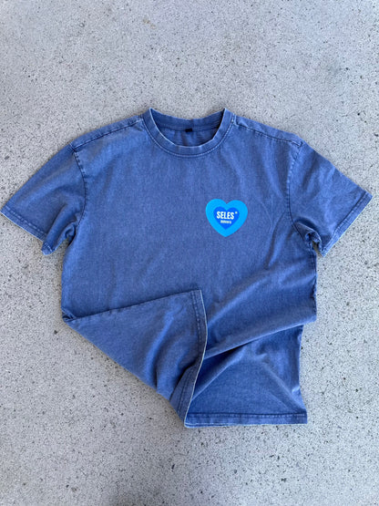 T-shirt "blue heart" bleu délavé