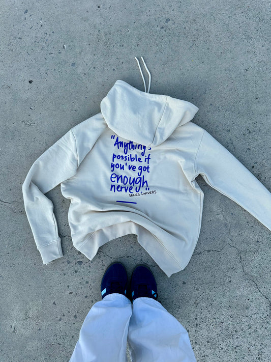 Sweat à capuche "anything's possible" écru