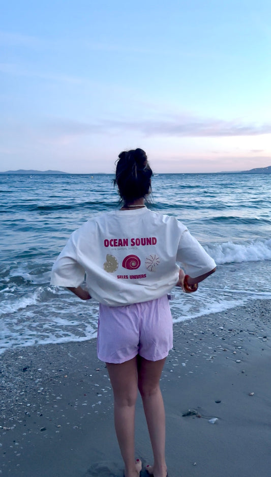 T-shirt oversize beige "ocean sound"