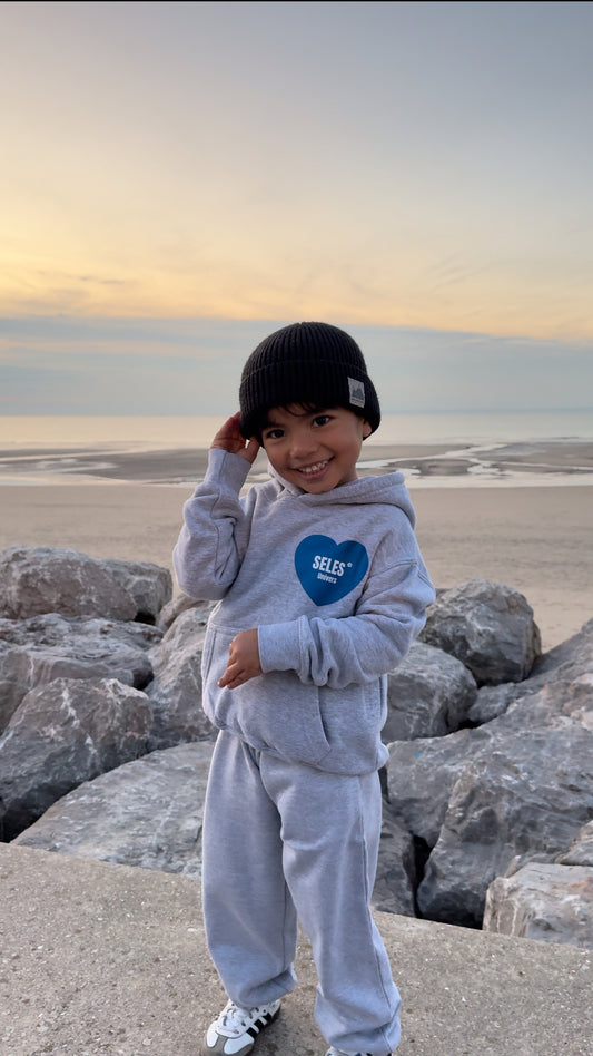 Sweat à capuche "baby blue heart" gris kids