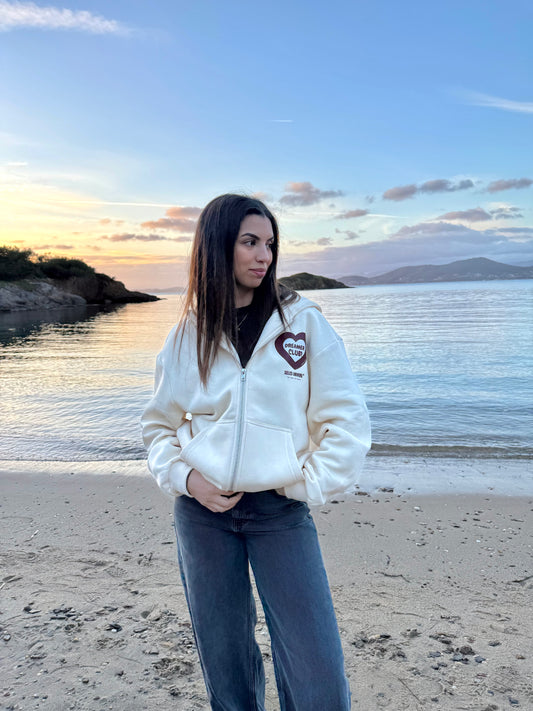 Hoodie zippé à capuche "amor" écru
