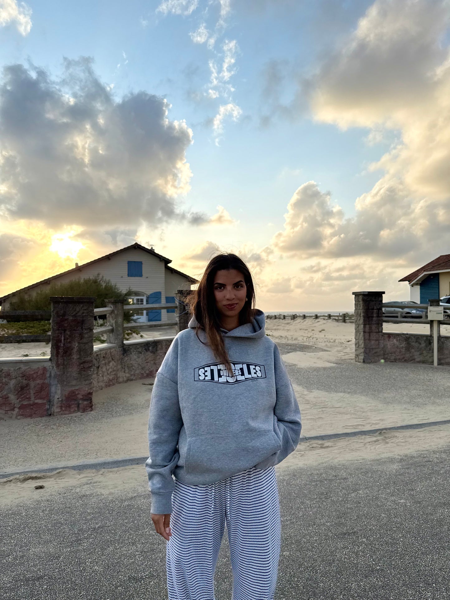 Sweat à capuche "signature" gris chiné