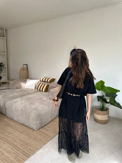 T-shirt robe à dentelle noir