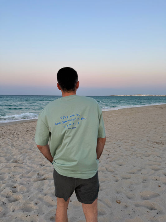 T-shirt vert sauge oversize "Summer night"