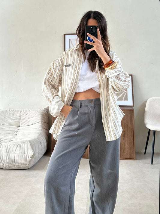 Pantalon relaxed fit gris brodé