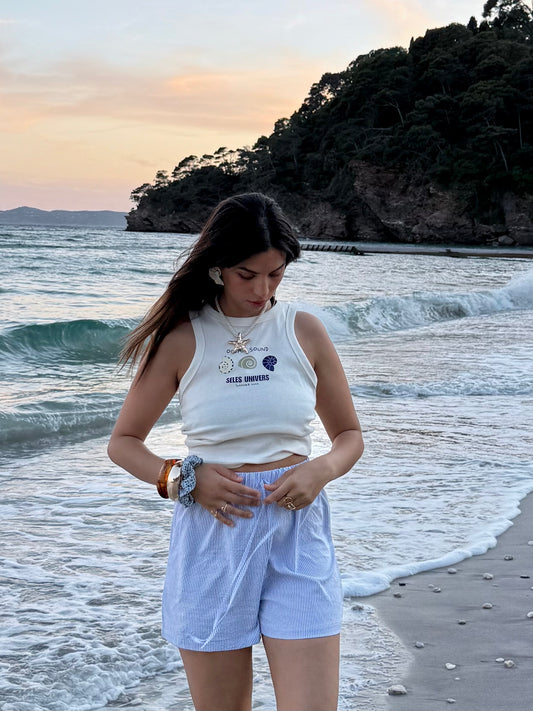 Top écru femme "coquillage"