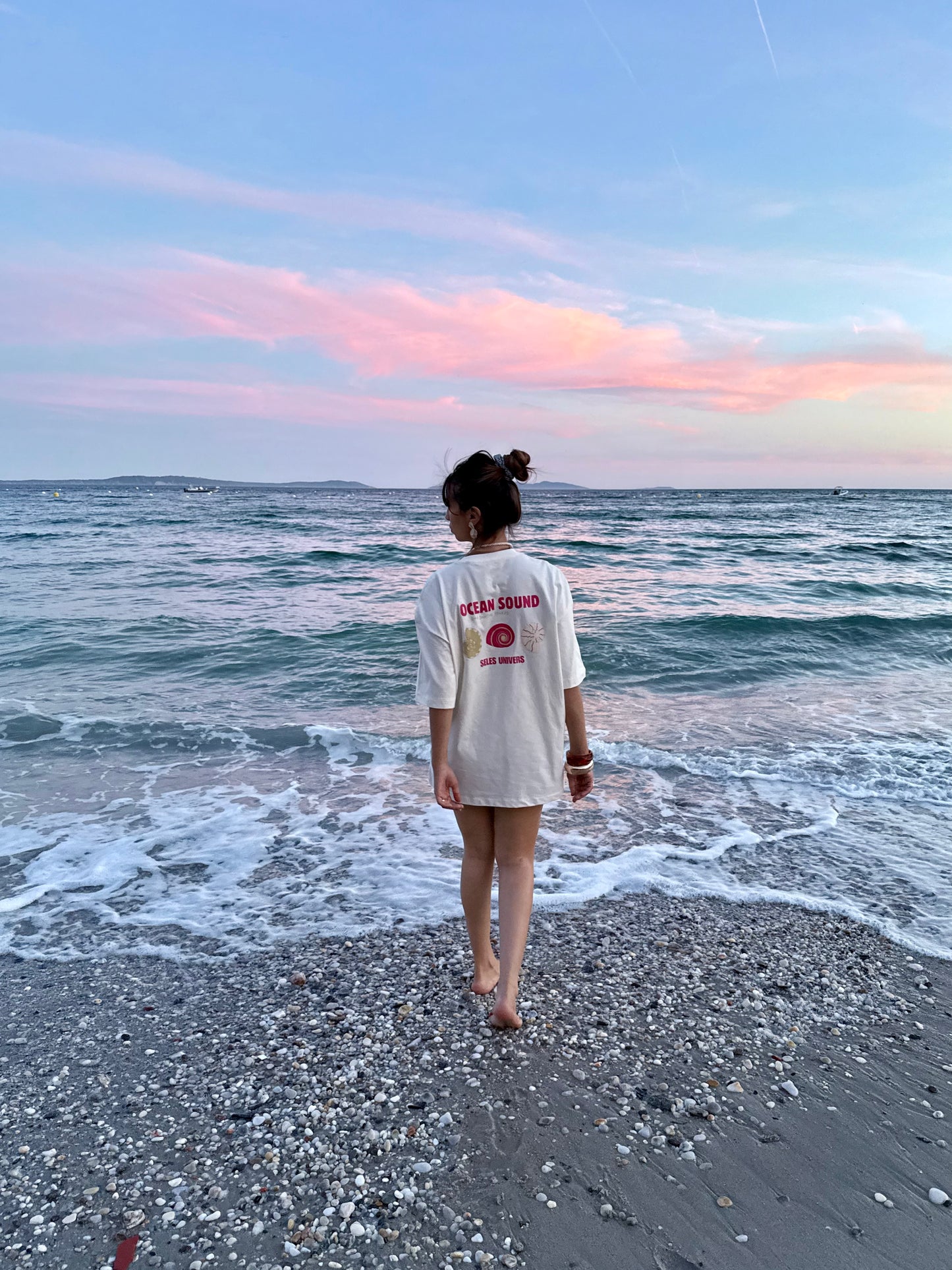T-shirt oversize beige "ocean sound"