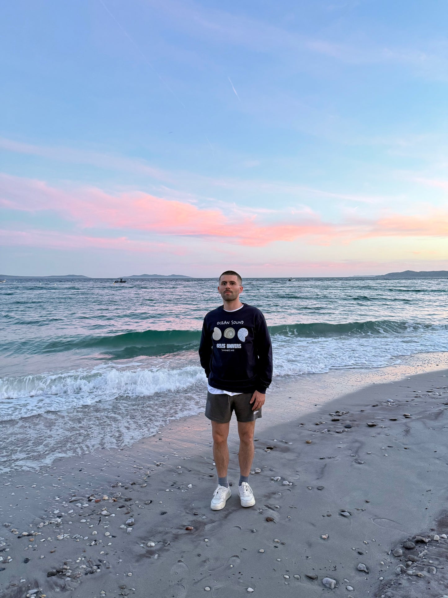 T-shirt longues manches bleu nuit "coquillage"