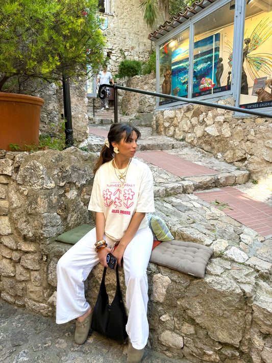 T-shirt oversize beige "flowers"