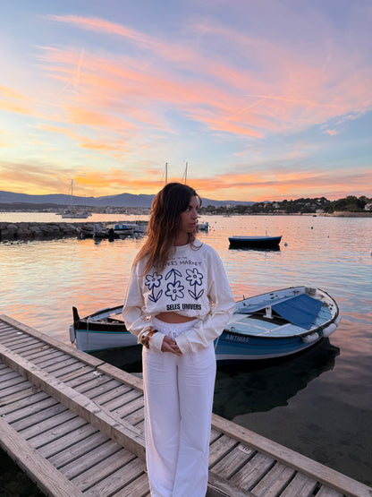 T-shirt longues manches écru "flowers"