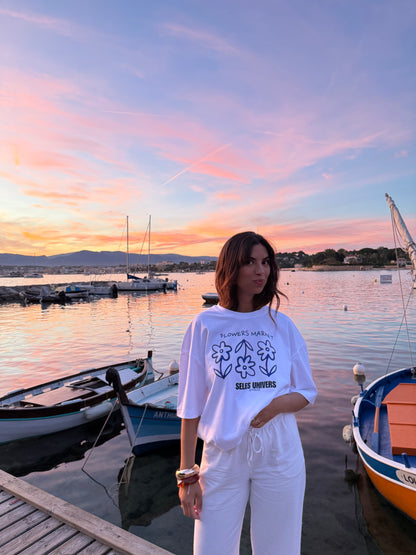 T-shirt blanc oversize "flowers"