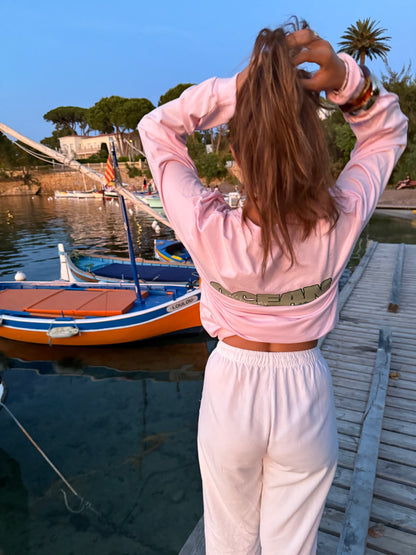 T-shirt longues manches rose "ocean is calling"