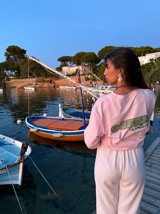 T-shirt longues manches rose "ocean is calling"