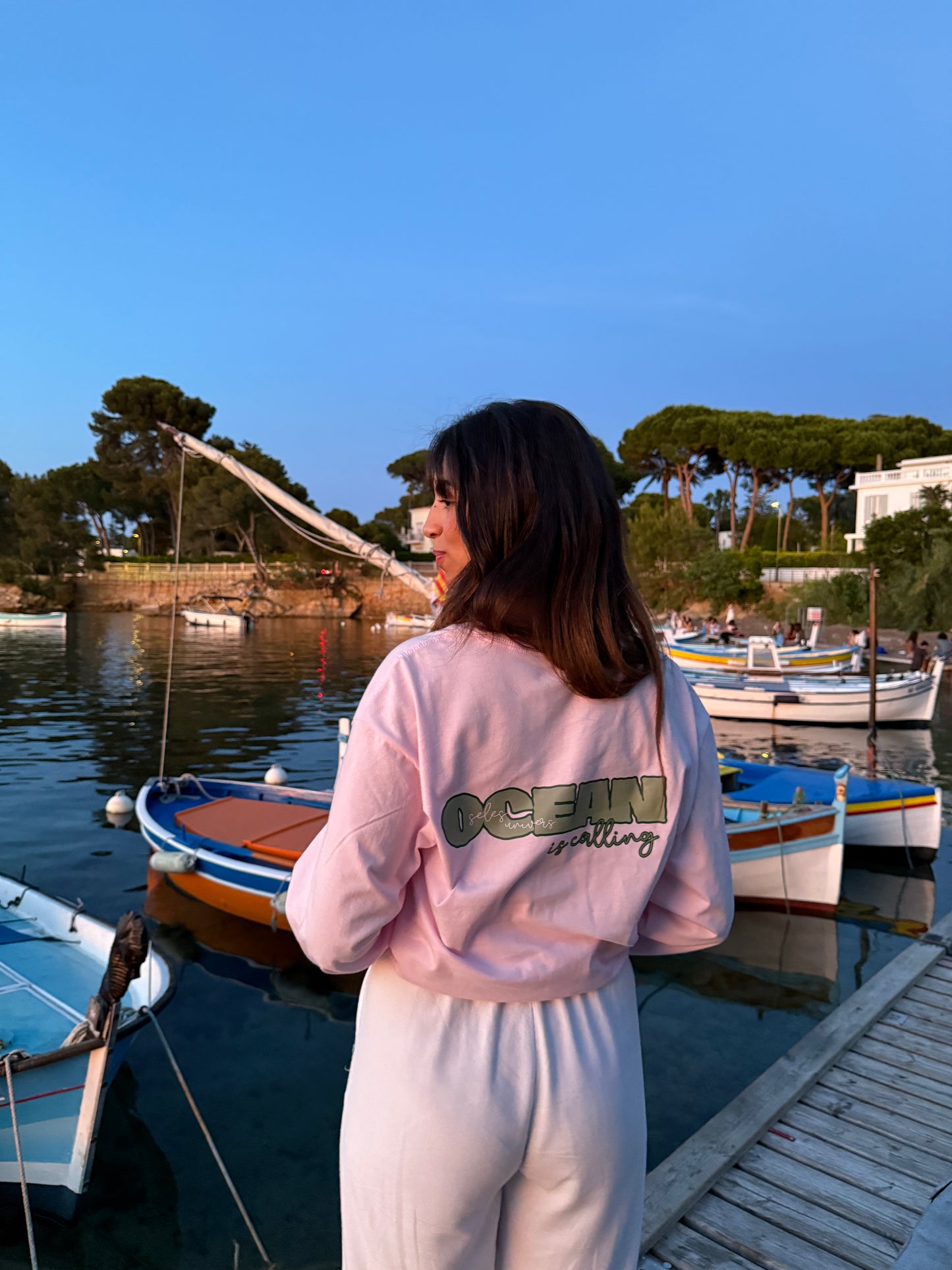 T-shirt longues manches rose "ocean is calling"